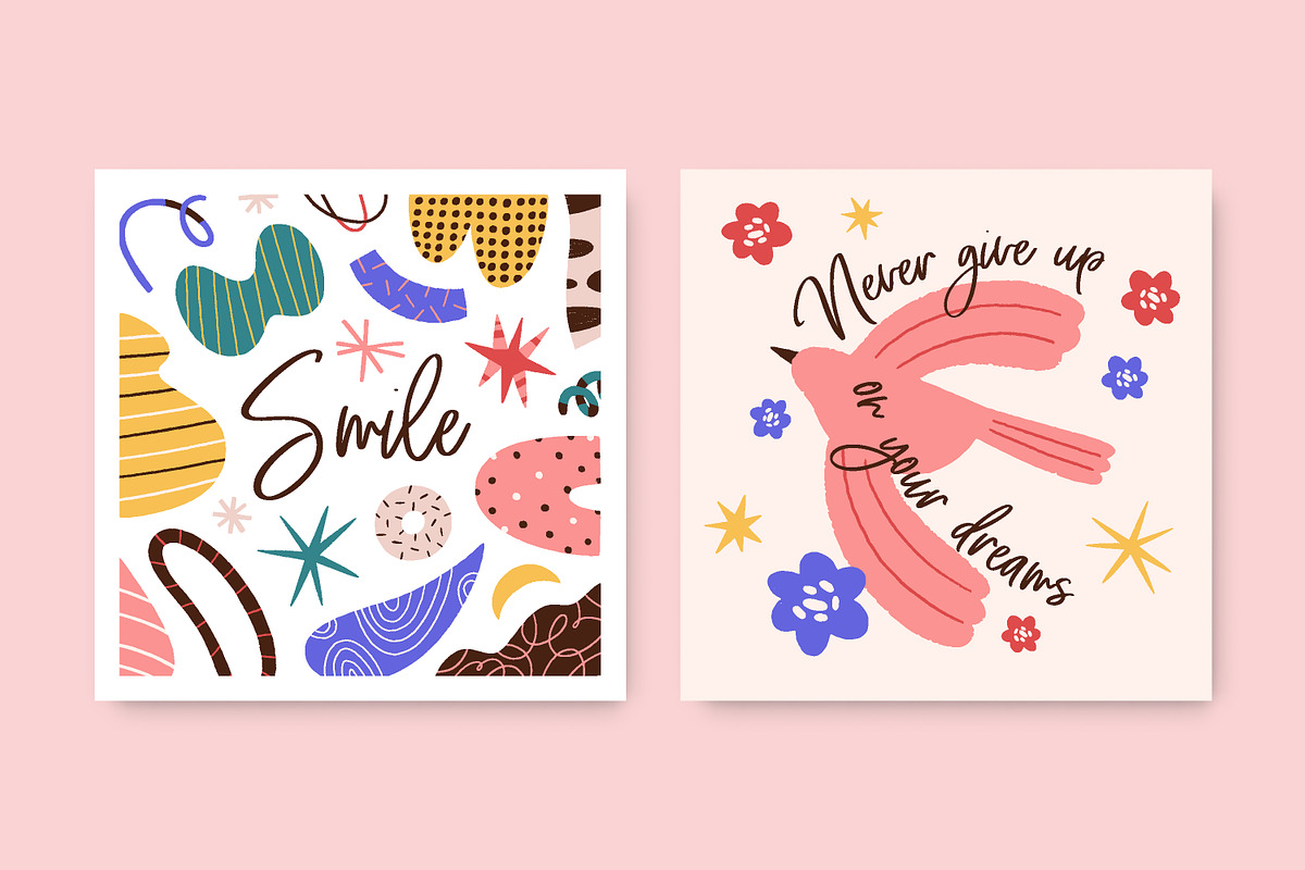 Cute modern doodle cards set, a Decorative Illustration by Good Studio (Photo 3 of 5)