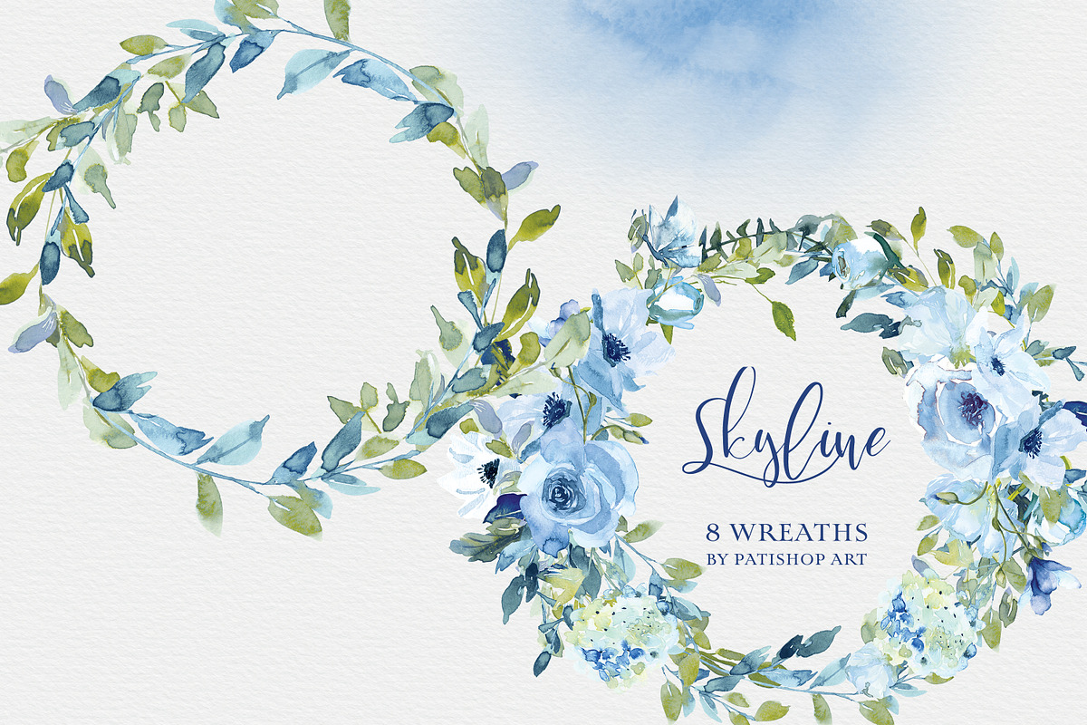 Watercolor Blue Florals Clipart Set, a Decorative Illustration by Patishop Art (Photo 8 of 14)