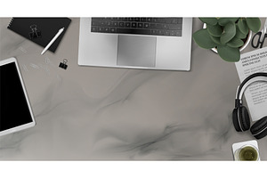 Office desk top view with laptop and, an Object Illustration by art PVP - market