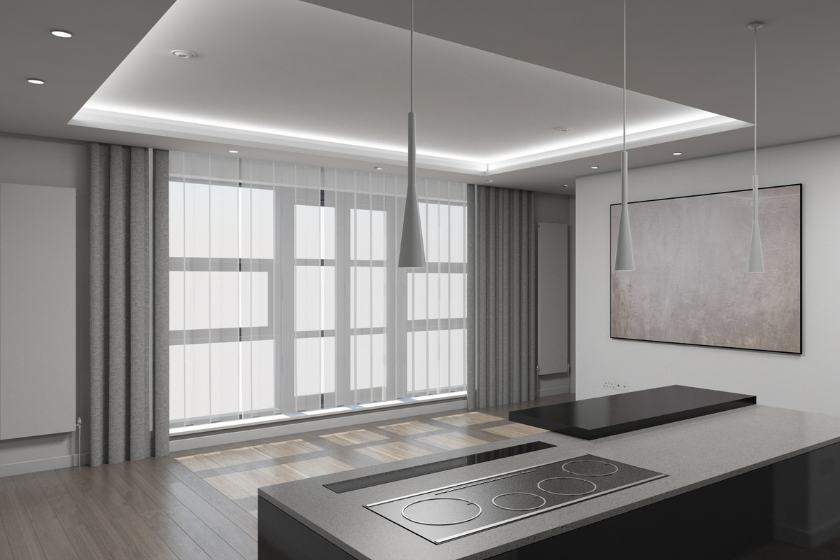 3D Living Room Kitchen Interior, an Architecture 3D Model by Giimann (Photo 6 of 9)