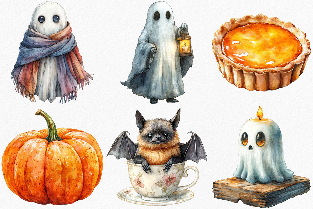 Watercolor Cozy Haunt Clipart Bundle, an Illustration by Canvas Craft (Photo 3 of 7)