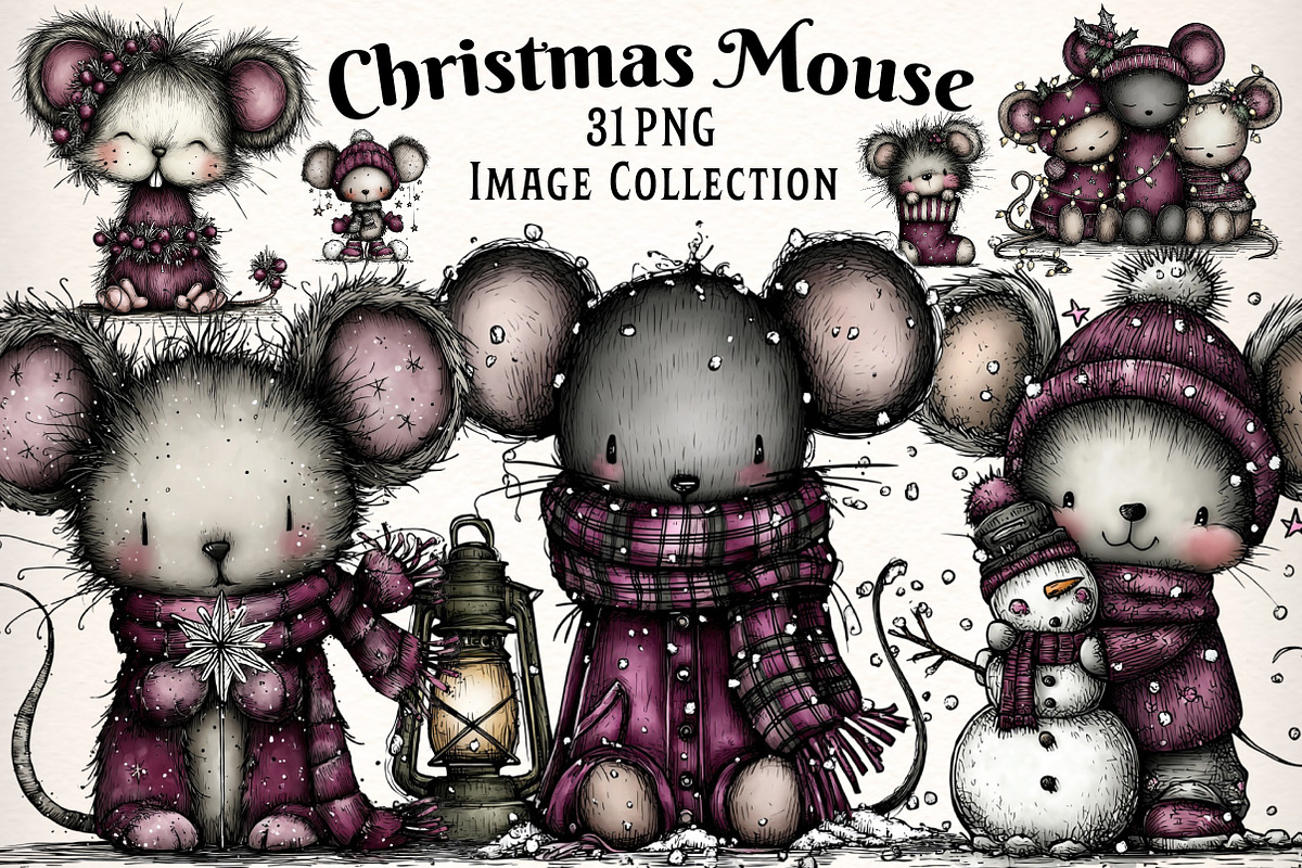 Whimsical Christmas Mouse Clipart, an Illustration by Dream Creation (Photo 1 of 7)
