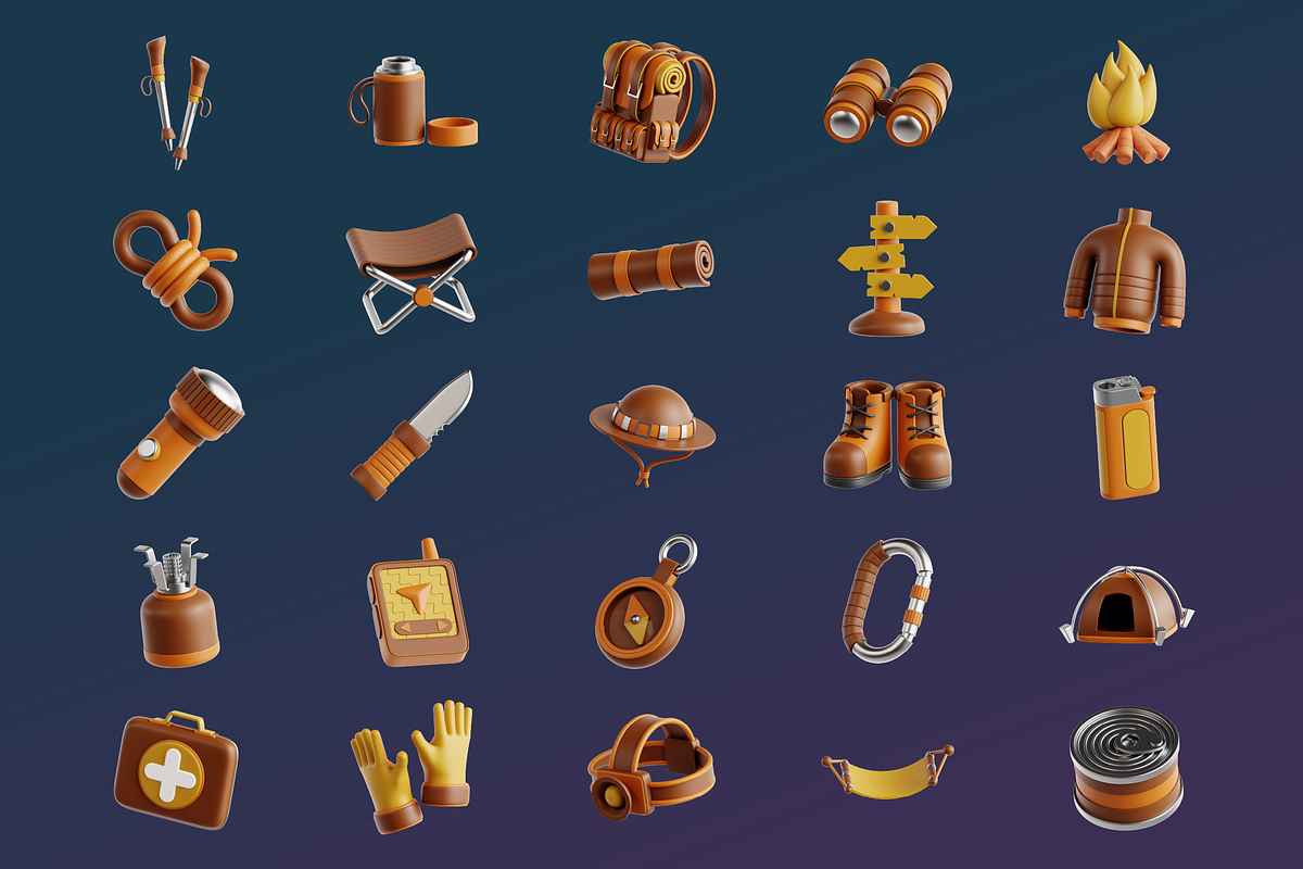Hiking & Climbing 3D Icon Pack, an Object 3D Model by Bartama Graphic (Photo 2 of 2)