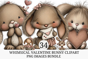 Whimsical Valentine Bunny Clipart, an Illustration by Craft Nest