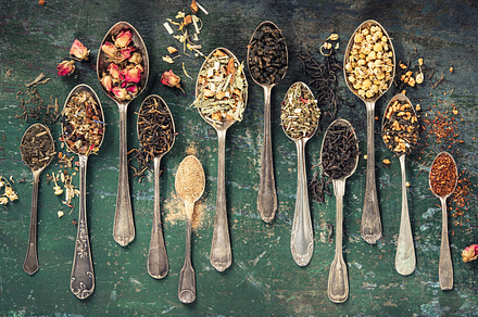 Vintage Spoons of Assorted Dried Tea Leaves, a Food & Drink Photo by Natalia Klenova's Shop