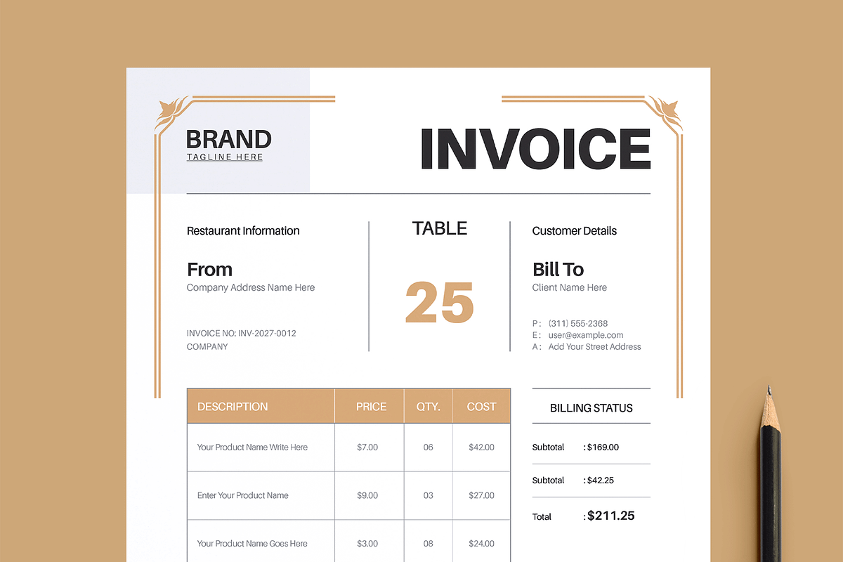 Restaurant Invoice Template, a Stationery Template by MightyDesign (Photo 2 of 8)