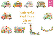 Watercolor Food Truck Clipart, a Food Illustration by BerryPieArt (Thumbnail 1 of 4)