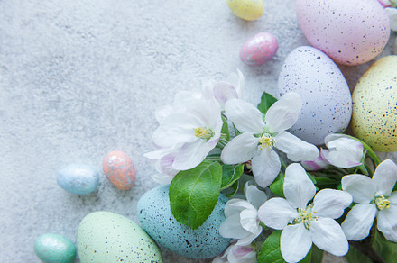 Colorful Easter eggs on concrete background, a Holiday Photo by Olena Rudo