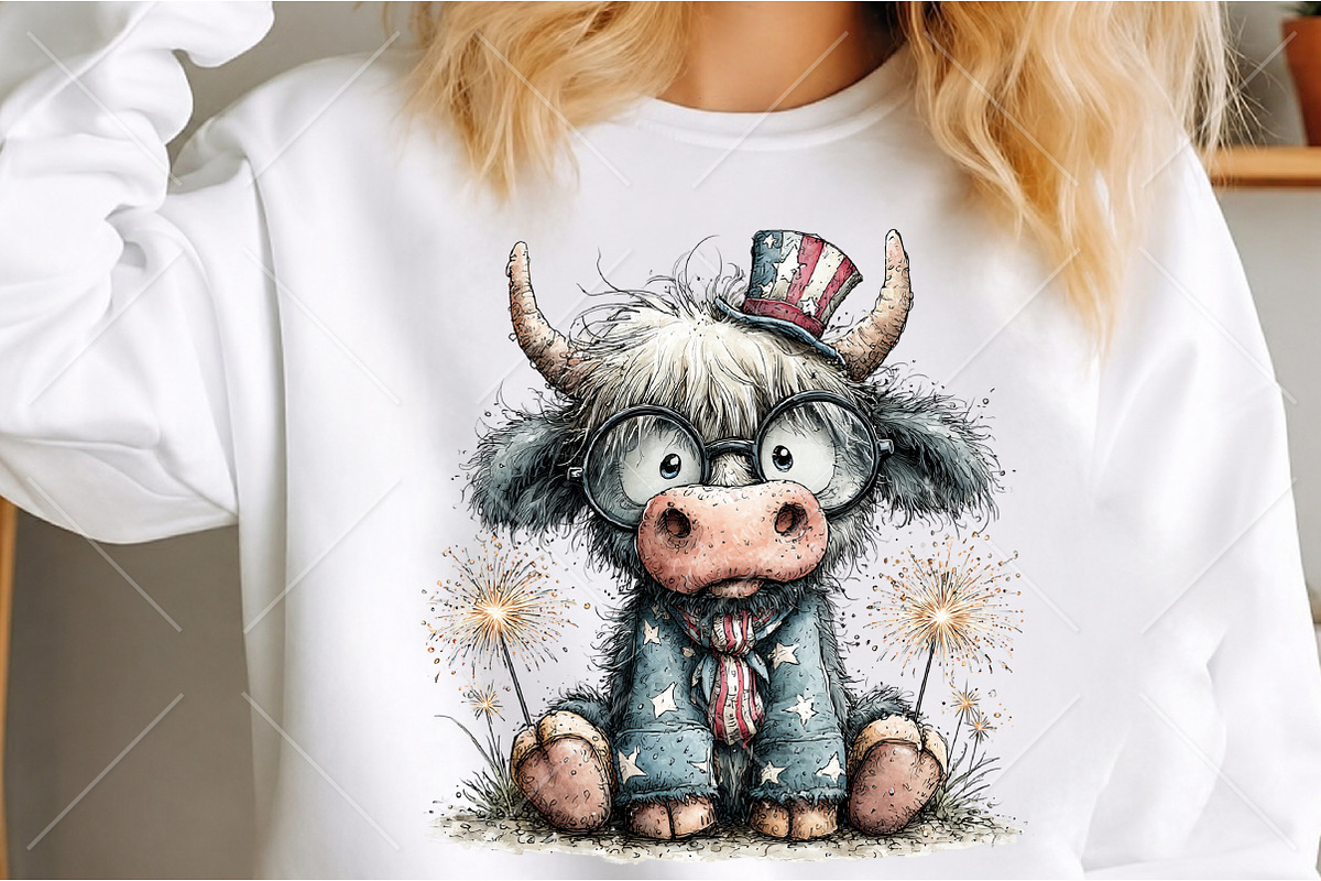 Whimsical 4th of July Highland Cow, a Seasonal Illustration by Canvas Craft (Photo 5 of 10)