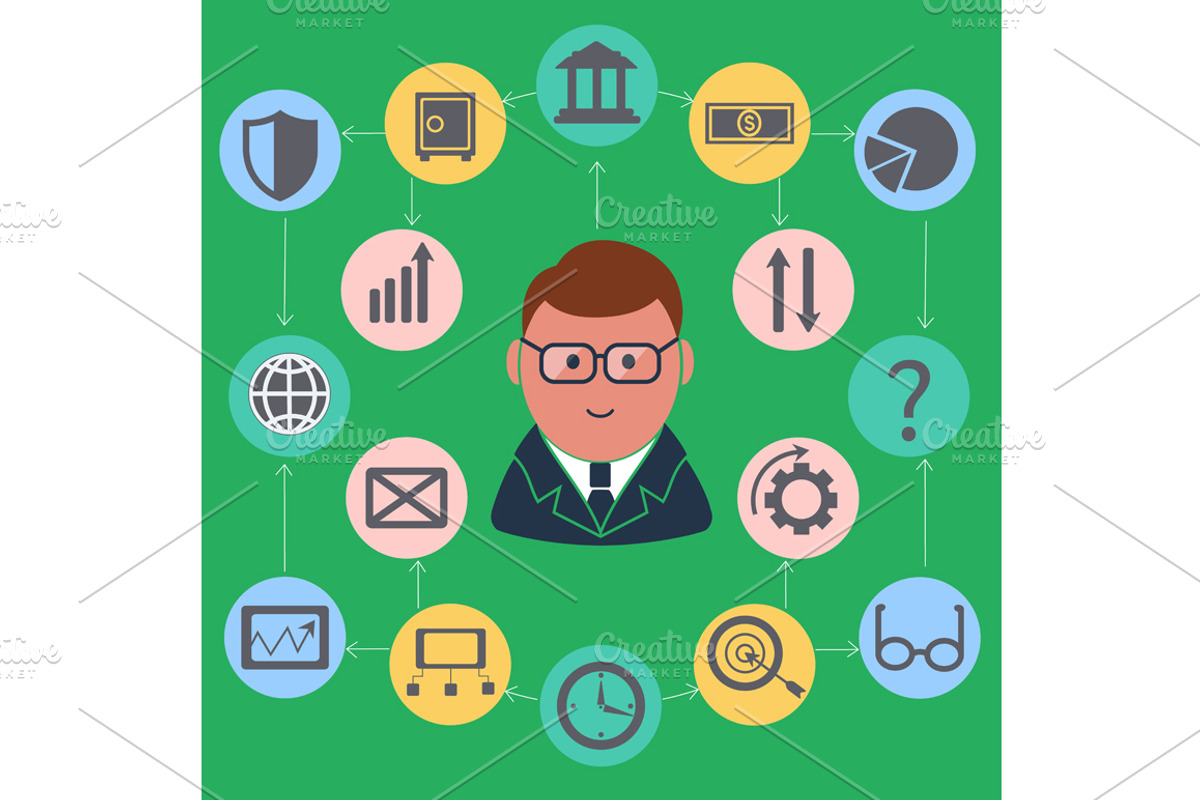 Businessman surrounded finance