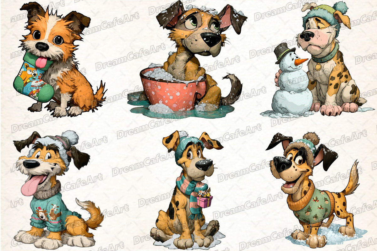 Funny Christmas Dog Clipart, an Illustration by DreamCafeArt (Photo 8 of 8)