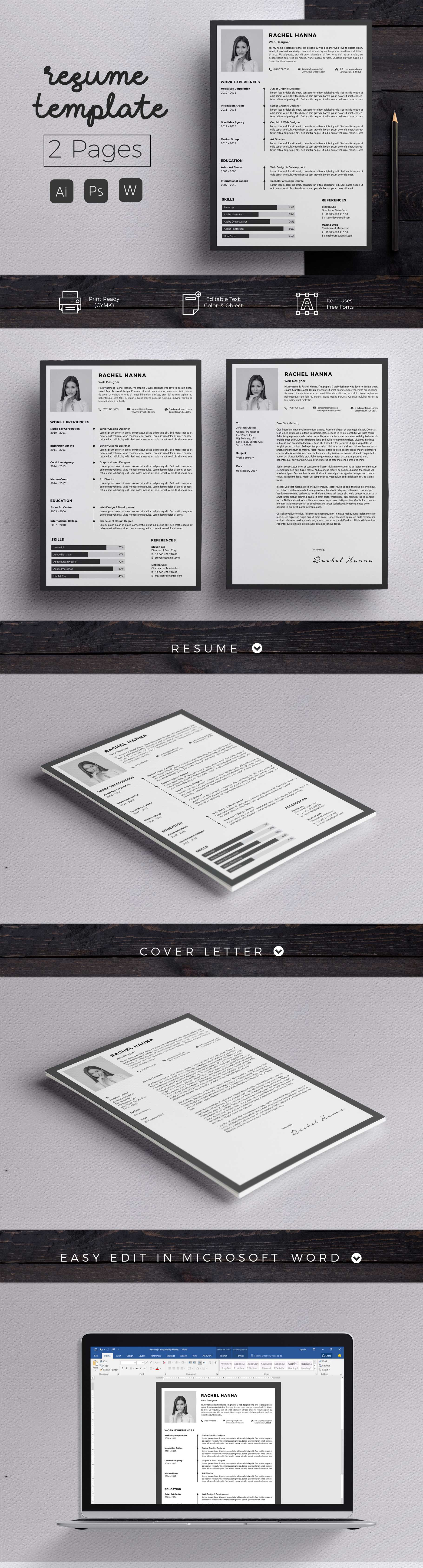 Modern Resume & CoverLetter Template | Resume Templates ~ Creative Market