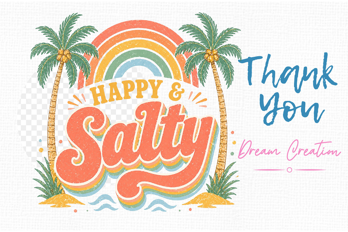 Boho Retro Happy & Salty Summer PNG, an Illustration by Dream Creation (Photo 7 of 7)