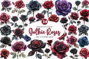 Gothic Roses Clipart PNG, an Illustration by SinaCreation