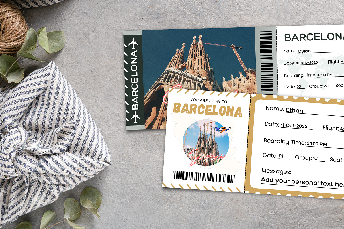 Barcelona Boarding Pass Canva, a Card Template by Snapybiz (Photo 7 of 10)