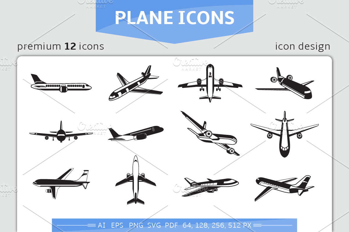 Plane Icons Set, an Icon by Designfour | Creative Market