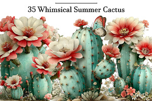 Whimsical Summer Cactus Clipart, an Illustration by DreamArtGraphic