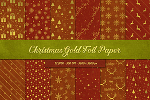 12 Christmas Red Gold Digital Papers