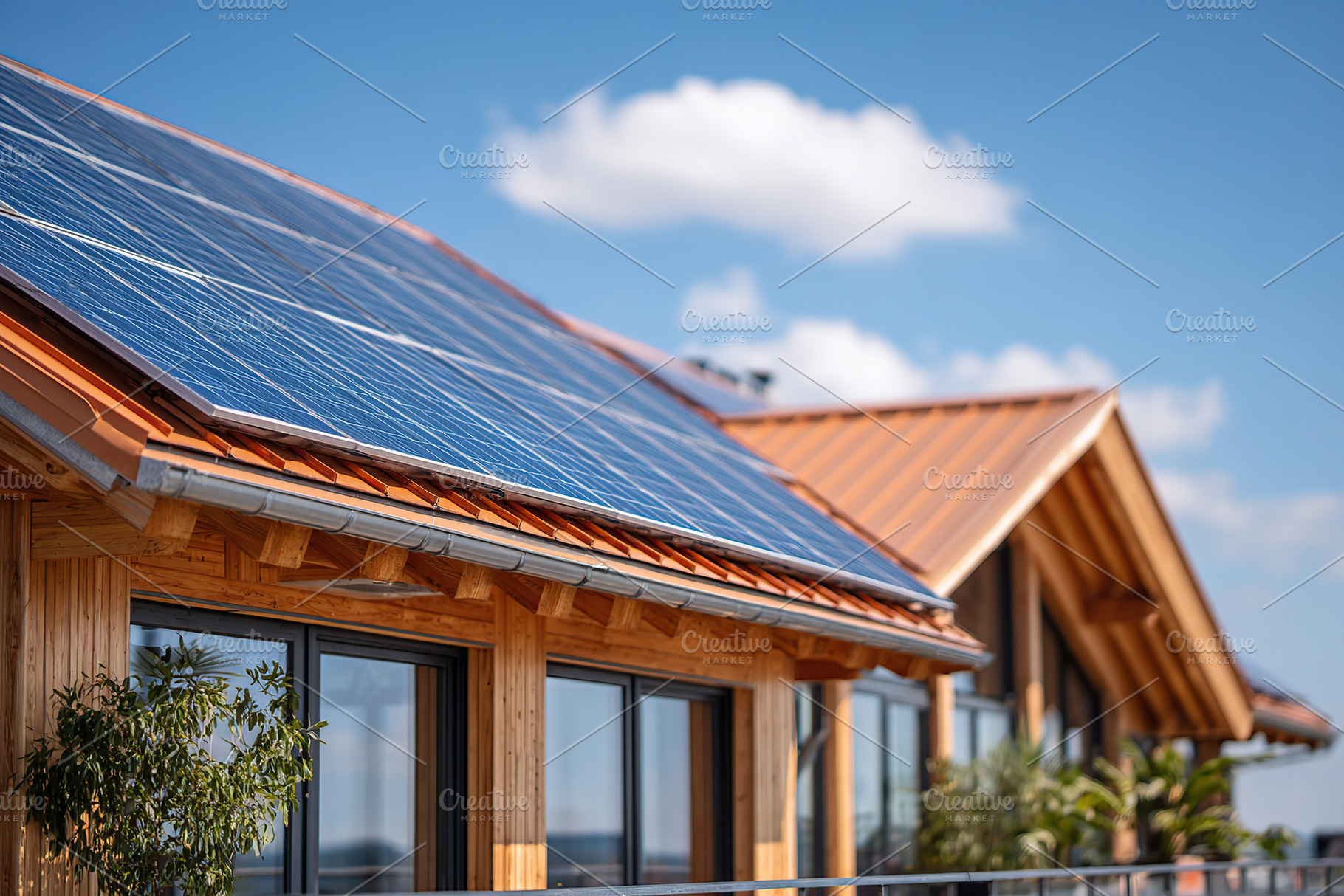 Solar panels enhance energy efficiency on modern roof in sunny location, a Photo by AlyaAnd