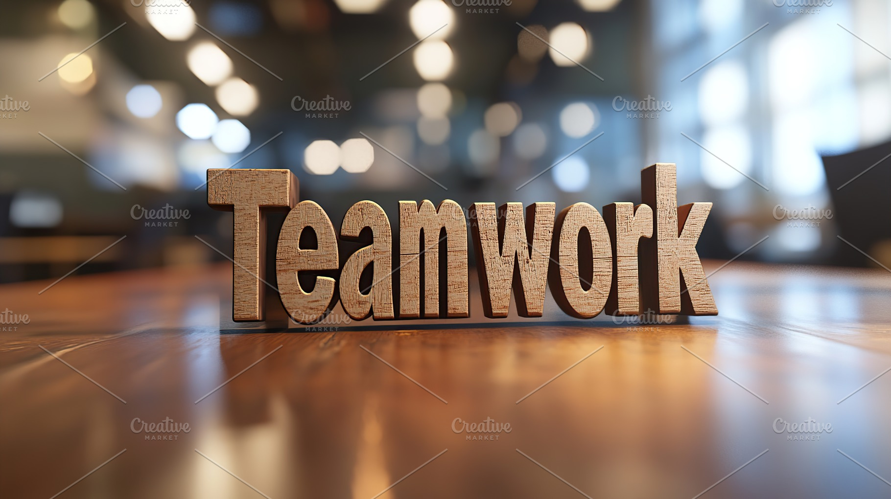 Word Teamwork by wooden letters on blurred office background, a Business Photo by AlyaAnd