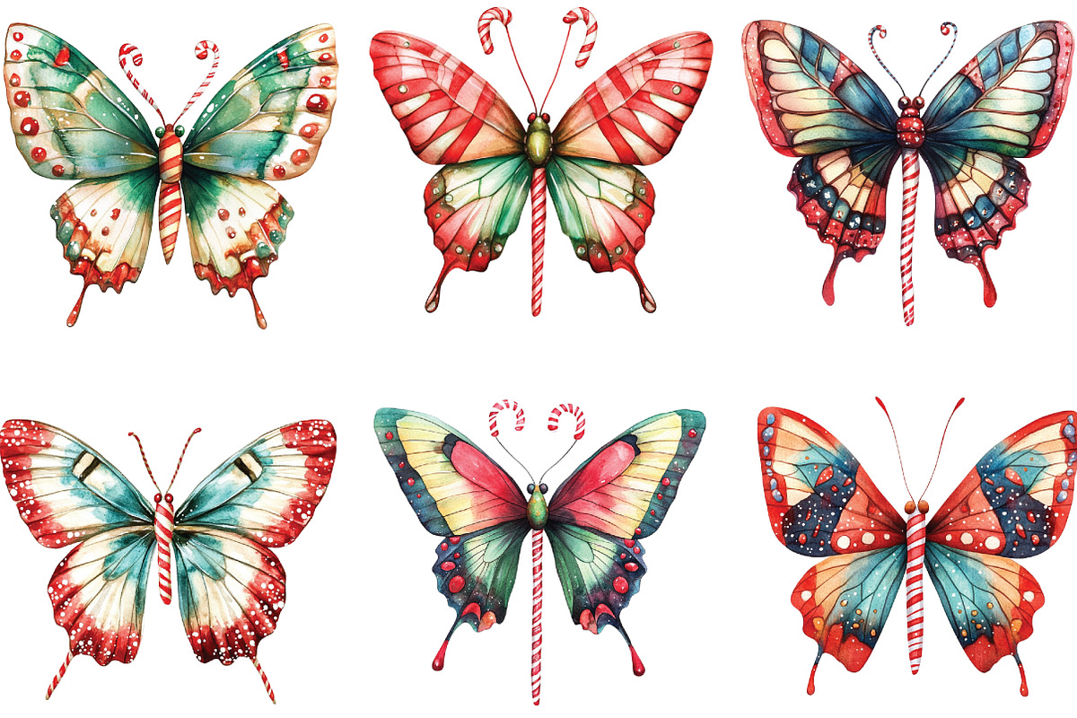 Watercolor Christmas Butterfly Clipa, an Illustration by CraftArtStudio (Photo 3 of 6)
