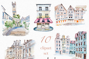 Watercolor Streets Clipart Set