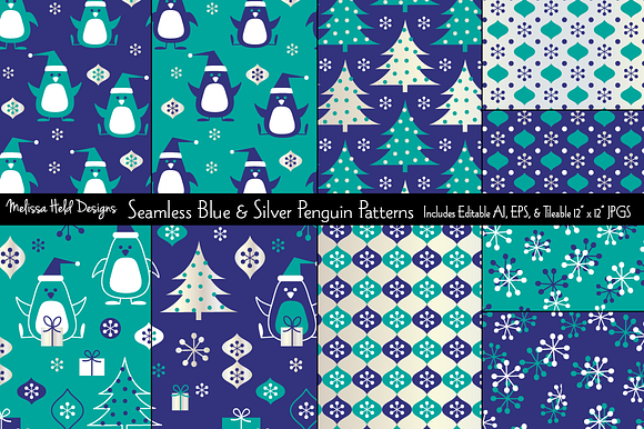 Blue & Silver Penguin Patterns preview 7
