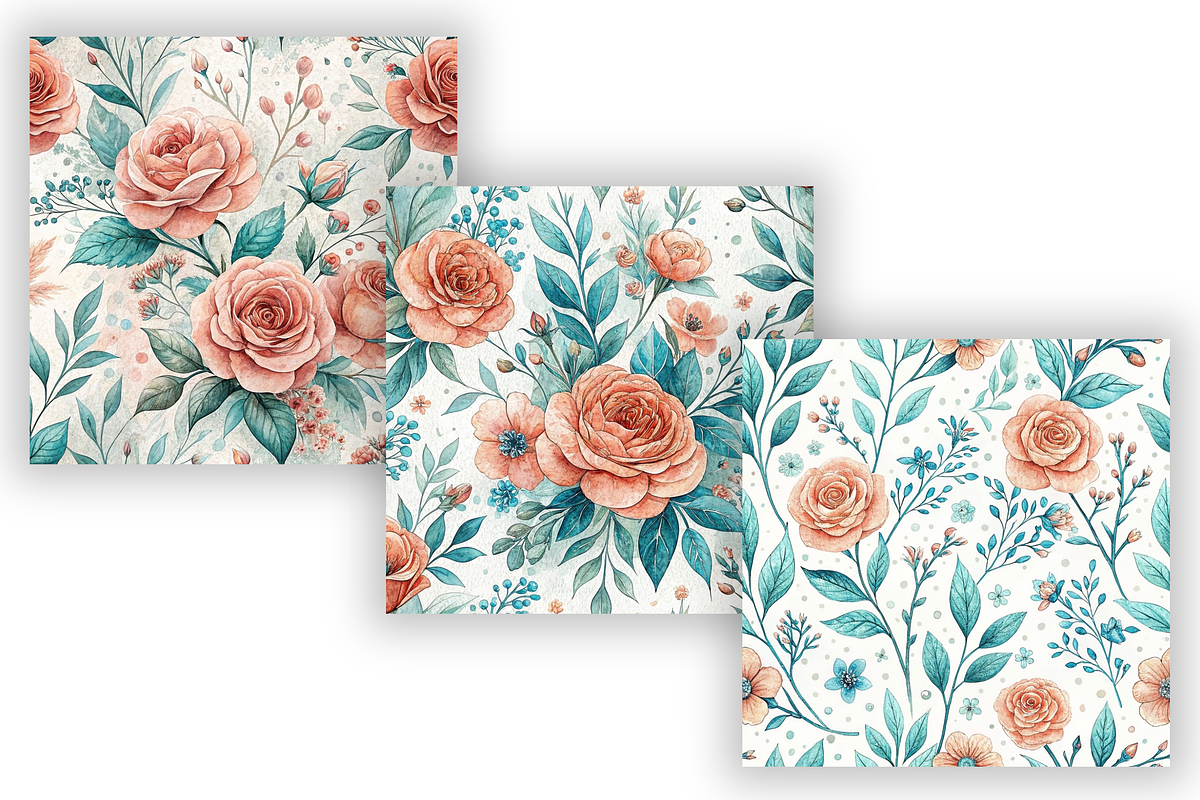 Turquoise Peach Blossom Pattern, a Pattern Graphic by FloridPrintables (Photo 4 of 8)