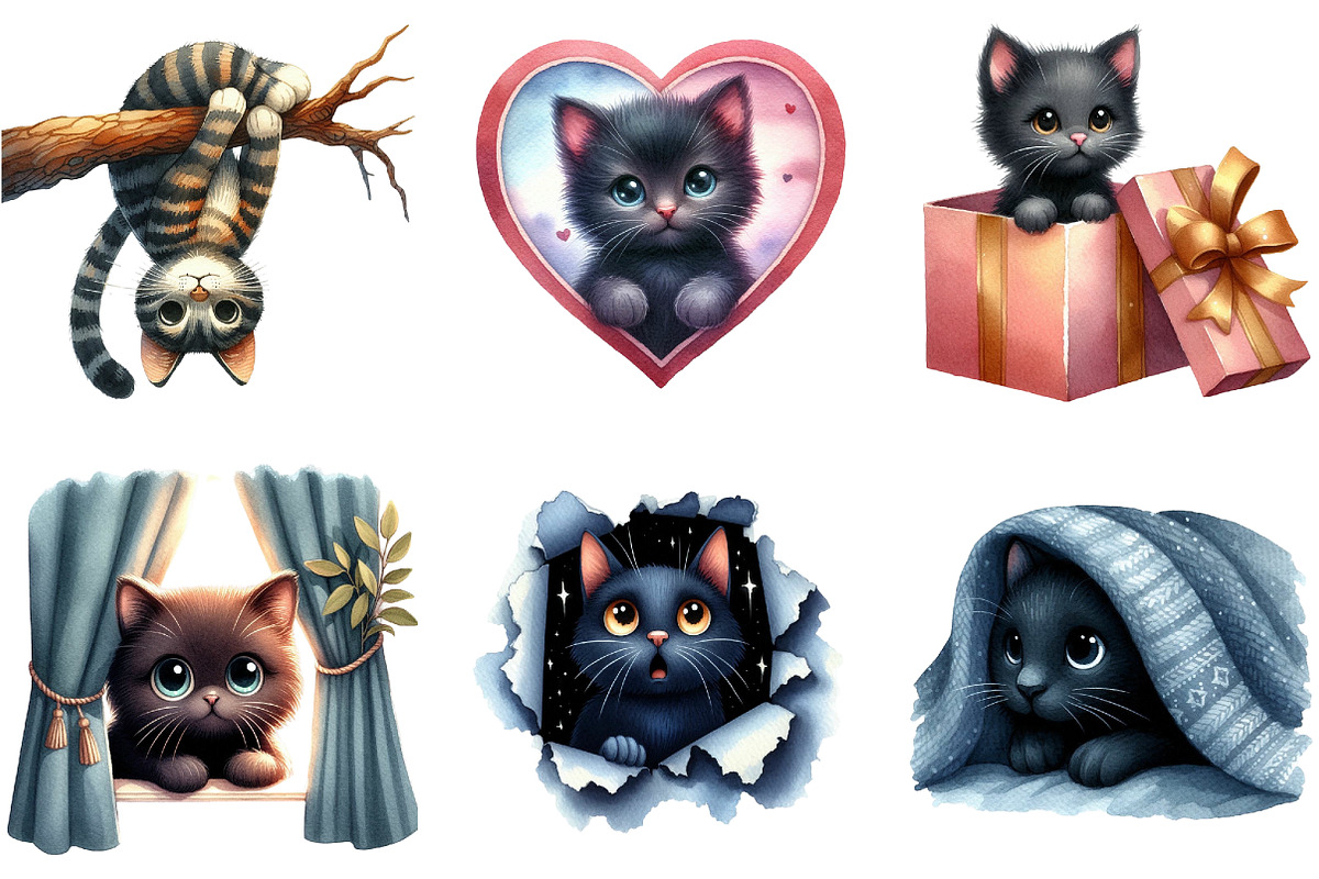 Cute Cat Peeking Silhouette Clipart, an Illustration by DreamArtGraphic (Photo 7 of 7)