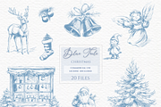 Blue toile Christmas Clipart, a Seasonal Illustration by Invite to Clipart (Thumbnail 1 of 4)