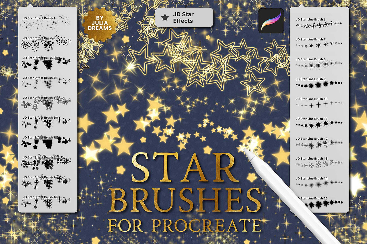 Star Effects Brushes for Procreate, a Brush Add-On by Julia Dreams (Photo 1 of 5)