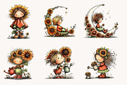 Whimsical Sunflower Girl Clipart, a Seasonal Illustration by Designworld (Thumbnail 6 of 9)