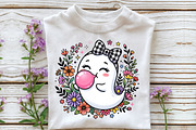Floral Halloween Ghost Blowing, a Work Illustration by CraftArtStudio (Thumbnail 2 of 4)
