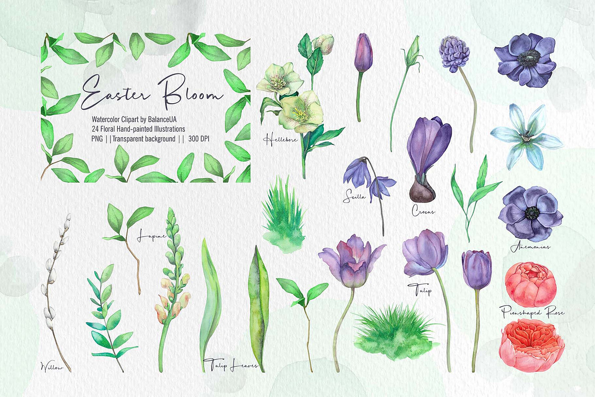 Easter & Spring watercolor clipart., an Illustration by BalanceUA (Photo 8 of 10)