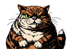 Cartoon. Very angry bad fat cat., a Graphic by Designs by Helen Trupak