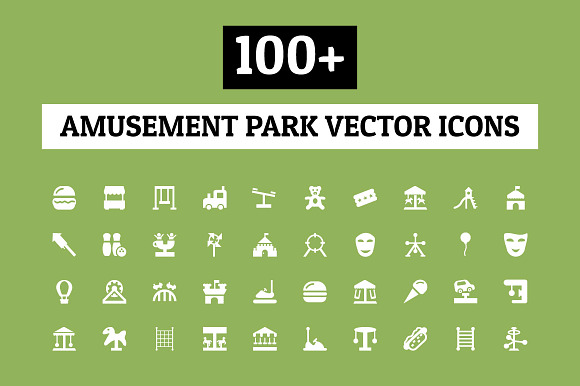 100 Amusement Park Vector Icons