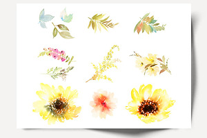 Set Of Watercolour Sunflowers / DIY