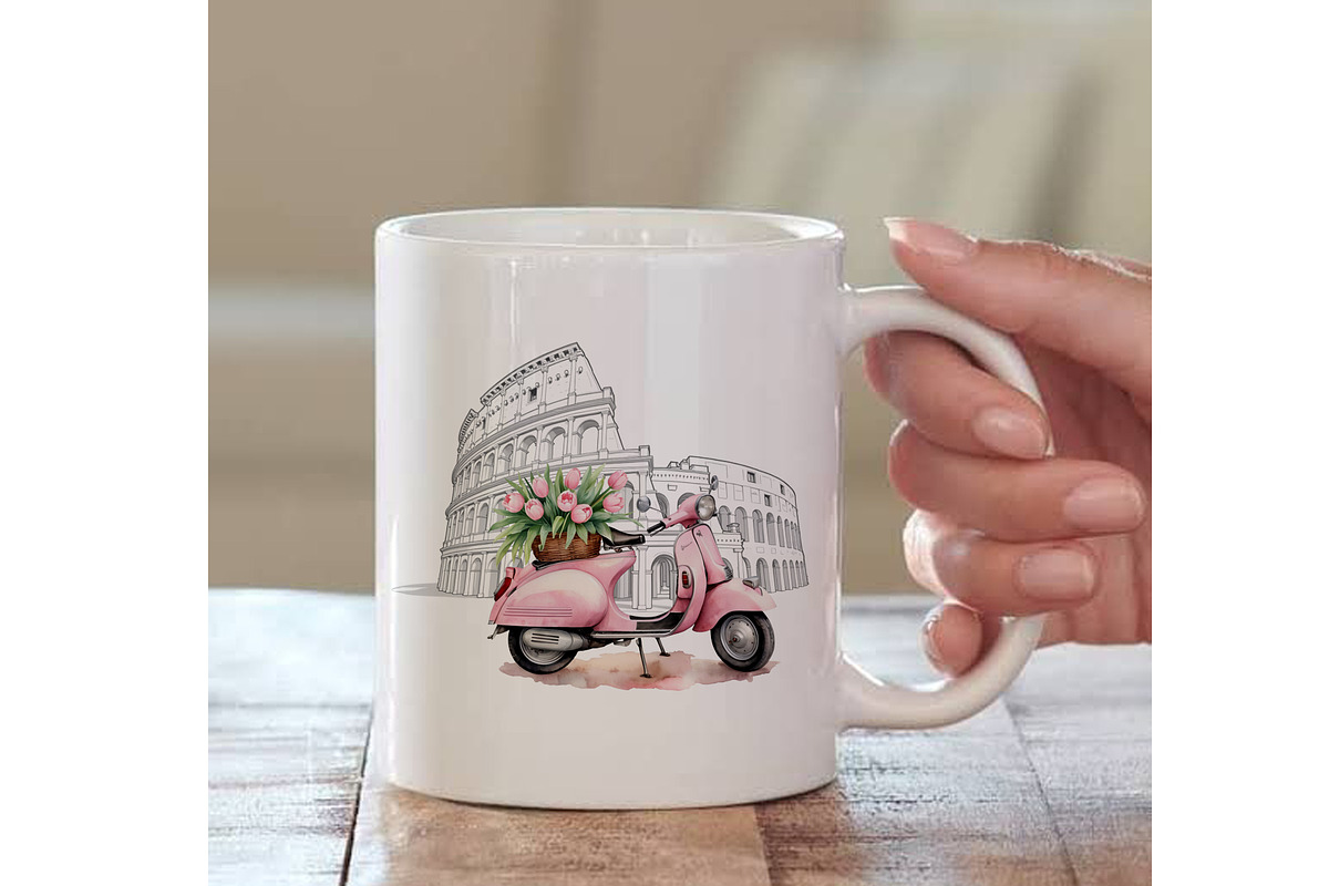 Watercolor scooter clipart Vespa, a Transportation Illustration by TetianaArt (Photo 6 of 7)