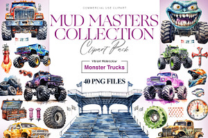 Watercolor Monster Truck Clipart PNG, a Transportation Illustration by BrushstrokeArtGB