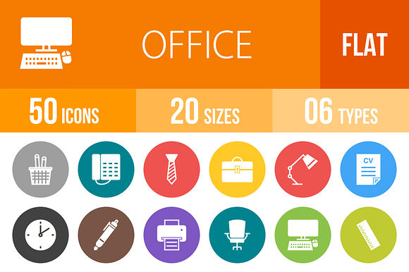 50 Office Flat Round Icons preview 4