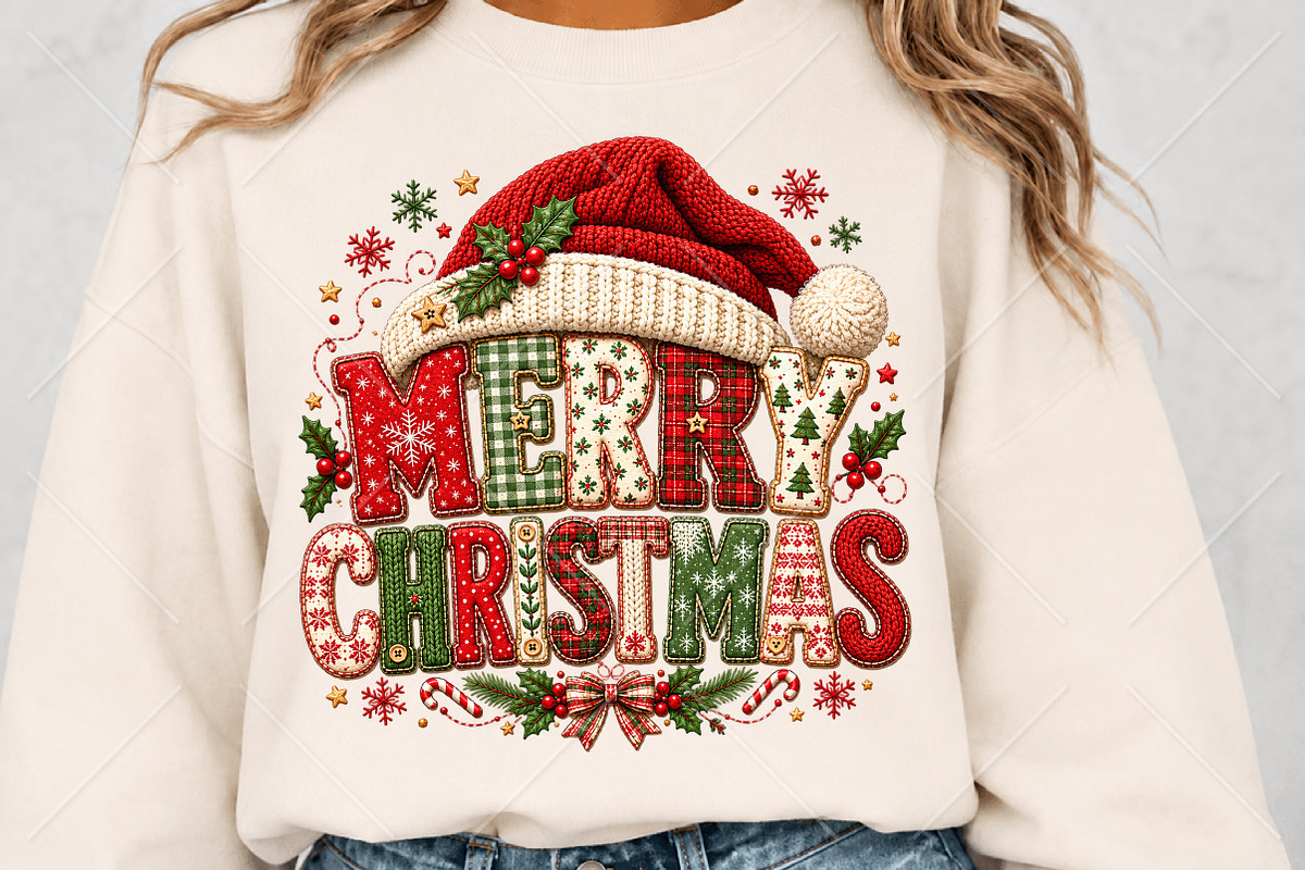 Merry Christmas Santa Hat Patchwork, a Seasonal Illustration by Canvas Craft (Photo 5 of 6)