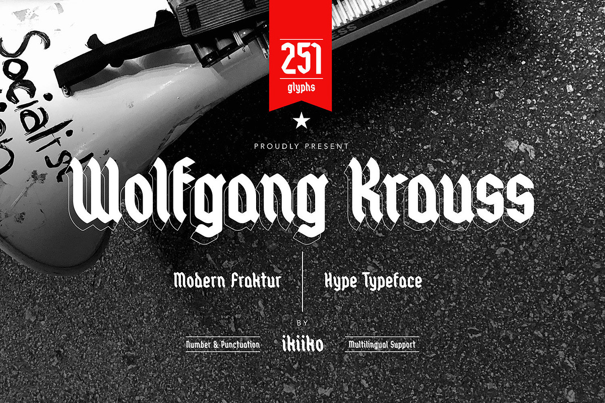 Wolfgang Krauss - Modern Fraktur, a Blackletter Font by ikiiko (Photo 1 of 6)