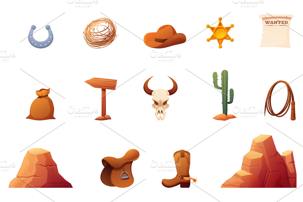 Western cartoon elements. Wild west, an Animal Illustration by Valerie Bodnar