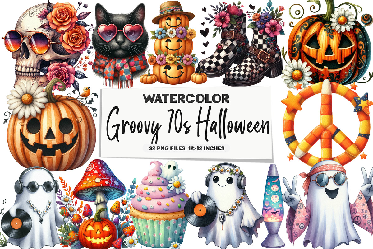 Groovy 70s Halloween Clipart, an Illustration by DreamArtGraphic (Photo 1 of 5)