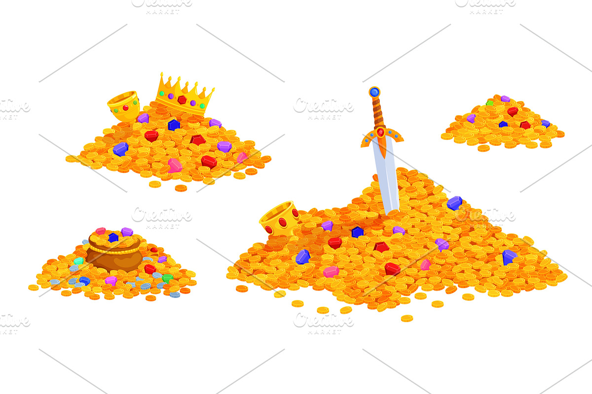 Cartoon treasure piles. Coin gold, a Finance Illustration by Stock-Smart-Start