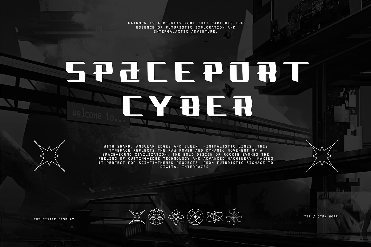 VB Fairock - Futuristic Display Font, a Sans Serif Font by VALIANTBROTHA (Photo 4 of 11)