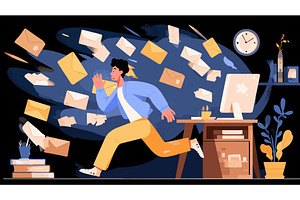 Worker spam messages. Employee run, a Person Illustration by Stock-Smart-Start