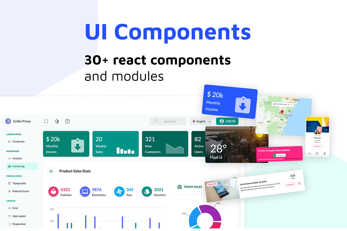 Exlite - React Admin Dashboard, a React Template by UInstrument (Photo 2 of 10)