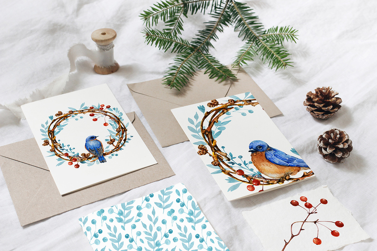 Christmas winter birds watercolor, a Wallpaper Graphic by Artmanata (Photo 5 of 16)
