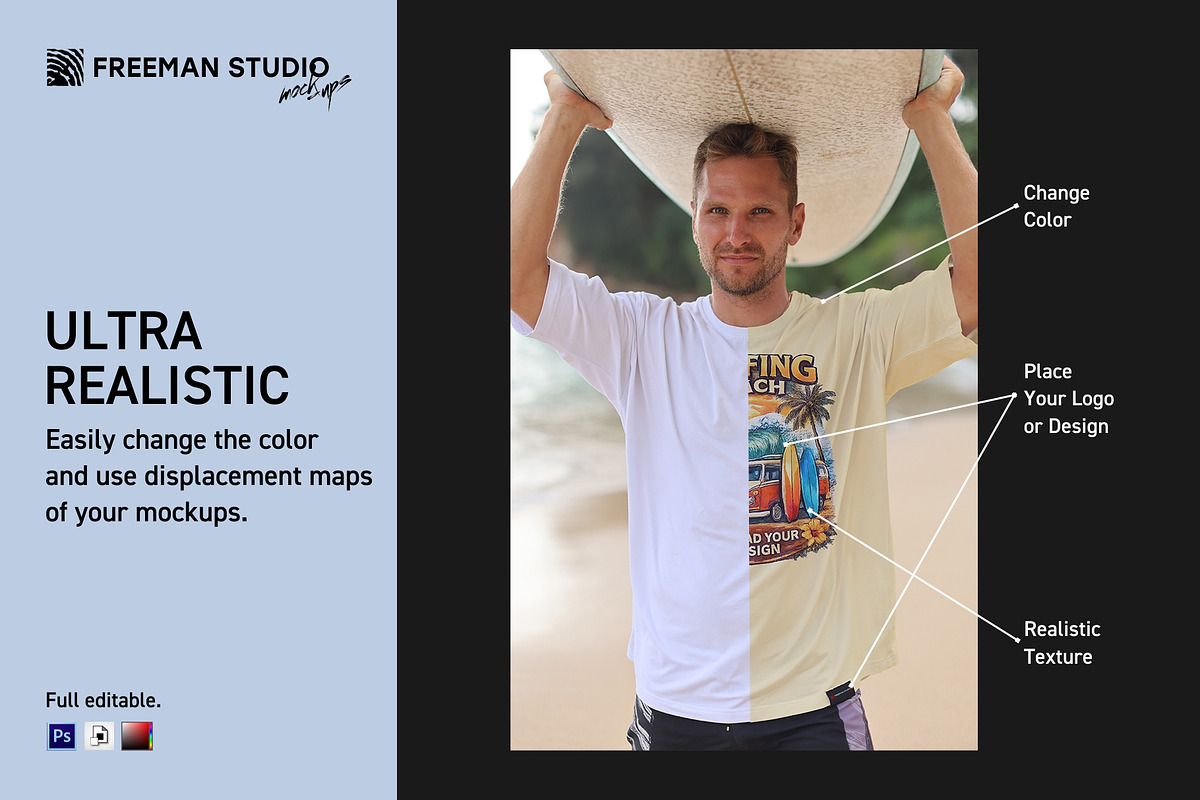 Surf T-Shirt Mockup, a Shirt Mockup by Freeman Studio (Photo 5 of 19)